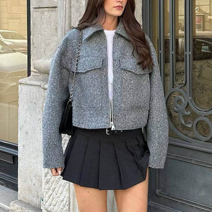 Veste courte laine et cuir