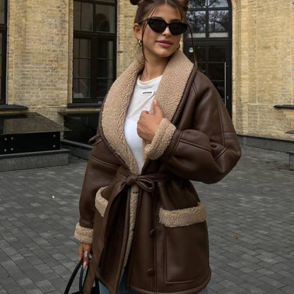 SELENA™  | Manteau Long en Cuir et Fourrure Élégant