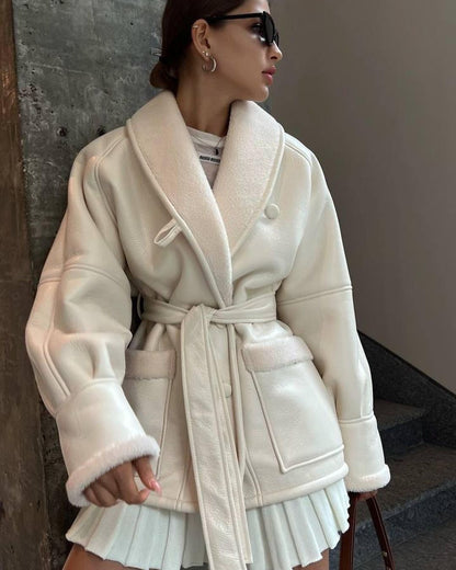 SELENA™  | Manteau Long en Cuir et Fourrure Élégant