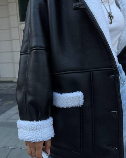 SELENA™  | Manteau Long en Cuir et Fourrure Élégant